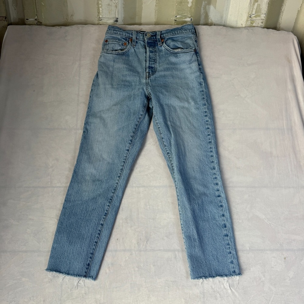 Levi's 501 Premium Original Fit Straight Jeans Womens 26x28 Blue Cotton Raw Hem